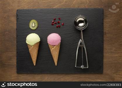 ice cream cone with fruits