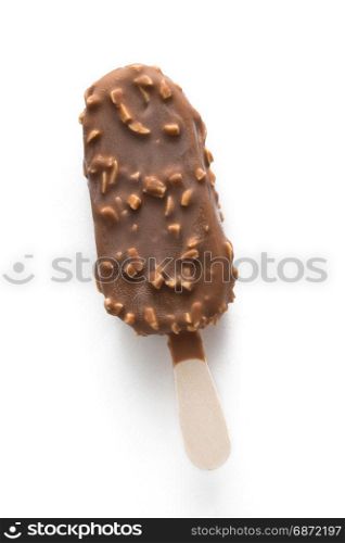 Ice cream covered with chocolate