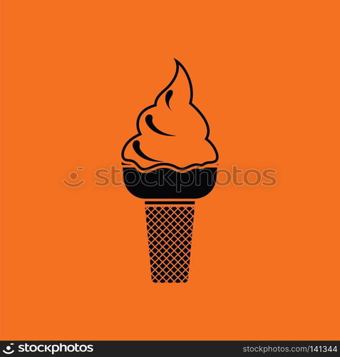 Ice cream icon. Orange background with black. Vector illustration.