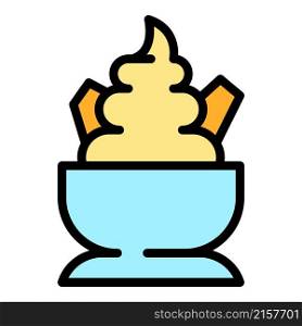 Ice cream in a bowl icon. Outline ice cream in a bowl vector icon color flat isolated. Ice cream in a bowl icon color outline vector