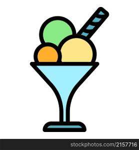 Ice cream in a glass icon. Outline ice cream in a glass vector icon color flat isolated. Ice cream in a glass icon color outline vector