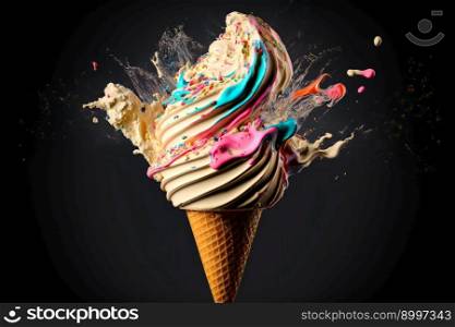  Ice Cream over black.  Image created with Generative AI technology
