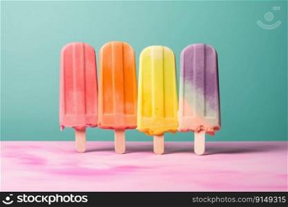 Ice cream popsicle treats on a colorful pastel background by generative AI