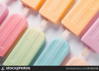 Ice cream popsicle treats on a colorful pastel background by generative AI