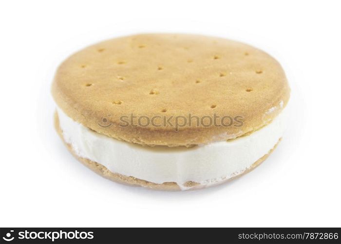 ice cream sandwich . Vanilla and cookie ice cream sandwich bar on white background.
