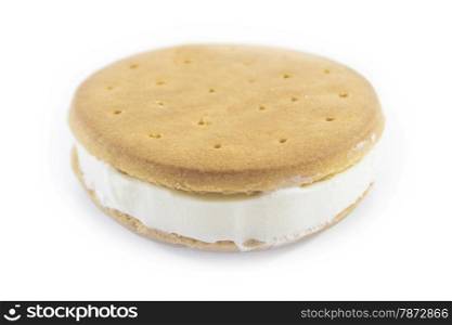 ice cream sandwich . Vanilla and cookie ice cream sandwich bar on white background.