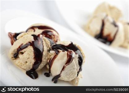 ice cream with chocolate syrup