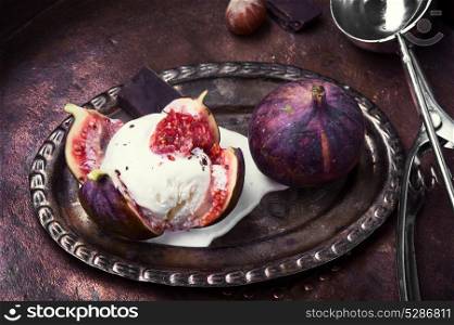 ice cream with figs. dessert ice cream with figs in retro style