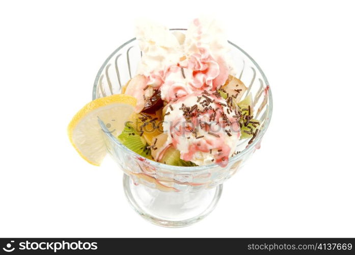 ice cream with fruits isolated on a white background