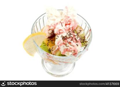 ice cream with fruits isolated on a white background