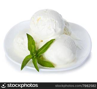 Ice cream with mint isolated