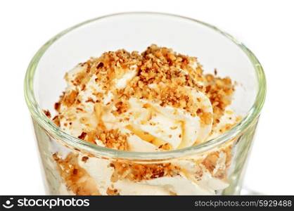 ice cream with nuts. Vanilla ice cream in bowl with nuts on white background