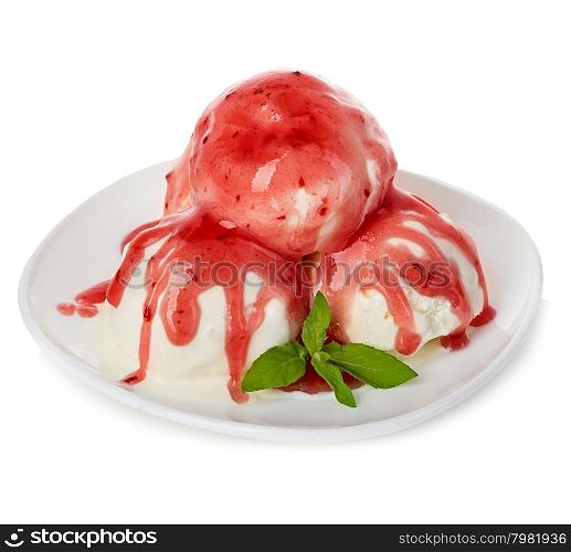 Ice cream with topping isolated
