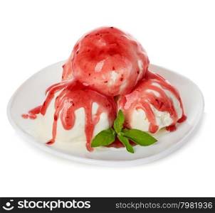Ice cream with topping isolated