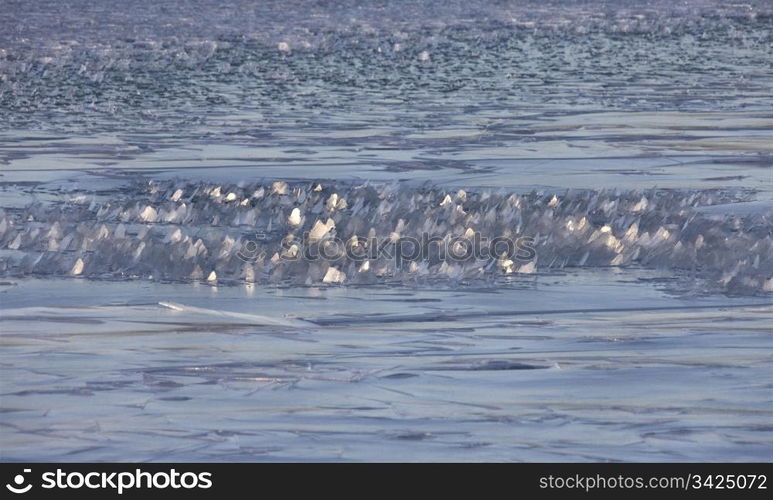 Ice Crystals Forming on Lake Saskatchewan Canada