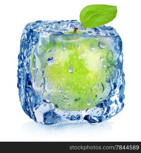 Ice cube and apple isolated on a white background