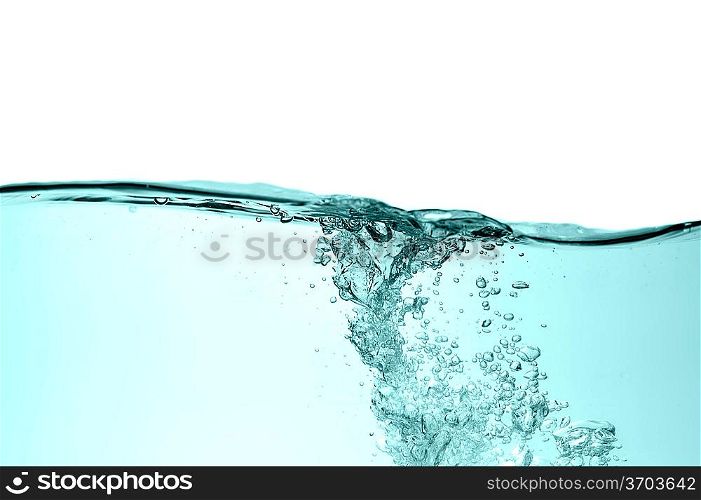 Ice cube splash into clear liquid