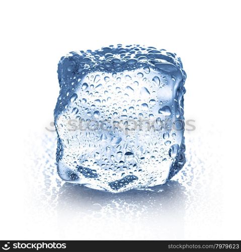 ice cube with water drops close-up isolated on a white background