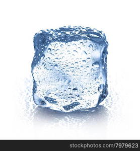 ice cube with water drops close-up isolated on a white background