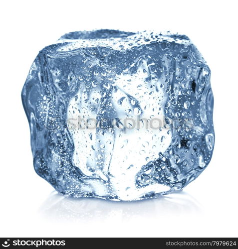 ice cube with water drops close-up isolated on a white background