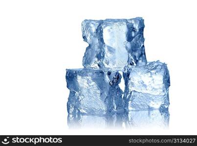 Ice cubes isolated on white background. Soft reflection.