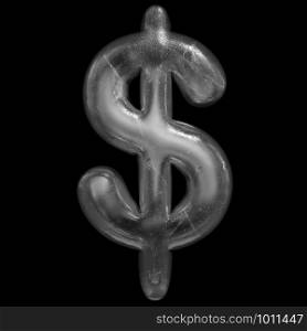 Ice dollar currency sign - 3d Winter business symbol isolated on black background. This alphabet is perfect for creative illustrations related but not limited to Nature, Winter, Christmas.