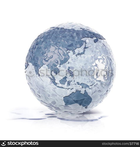 ice globe 3D illustration asia and australia map on white background