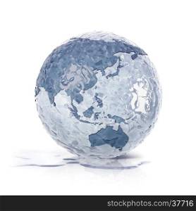 ice globe 3D illustration asia and australia map on white background