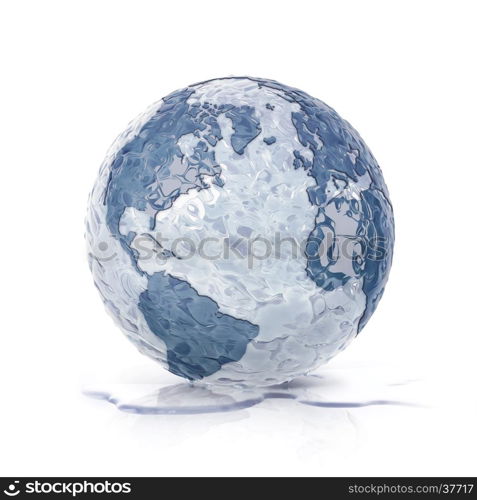 ice globe 3D illustration north and south america map on white background