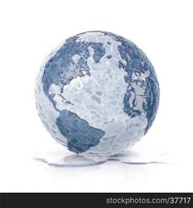 ice globe 3D illustration north and south america map on white background