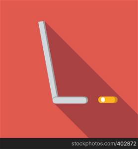 Ice hockey flat icon, colored flat image with long shadow on red background. Ice hockey flat icon