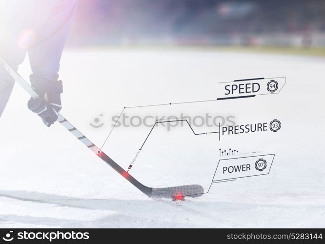 ice hockey player in action kicking with stick