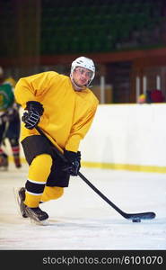 ice hockey player in action kicking with stick