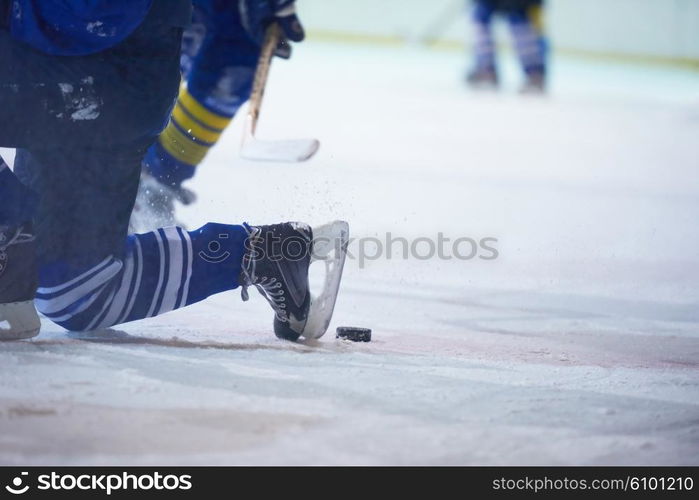 ice hockey player in action kicking with stick