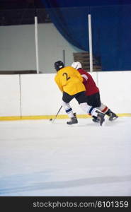 ice hockey player in action kicking with stick