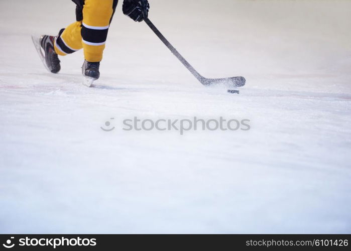 ice hockey player in action kicking with stick