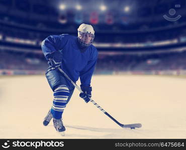 ice hockey player in action kicking with stick. ice hockey player in action