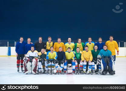 ice hockey players team group portrait in sport arena indoors