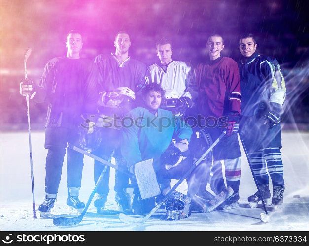 ice hockey players team group portrait in sport arena indoors