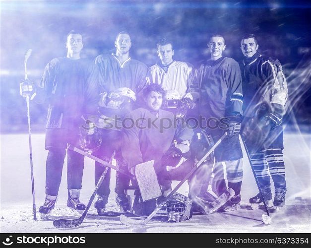 ice hockey players team group portrait in sport arena indoors