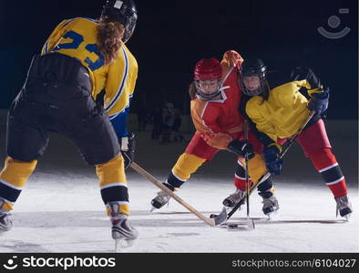 ice hockey sport players in action, business comptetition concpet, teen girls on training