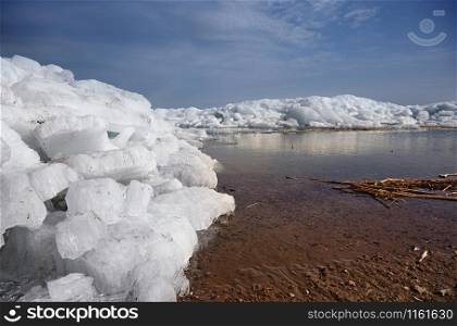 Ice hummocks in Arctic region. Horizontal photo