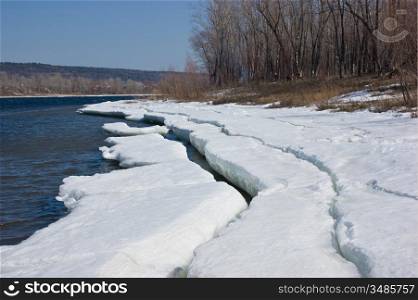 ice hummocks on the river in spring
