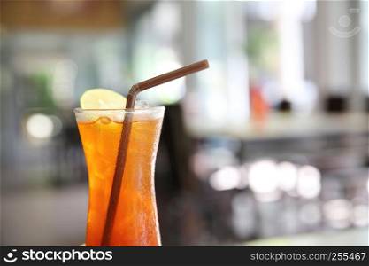 Ice lemon tea , cold drink in close up