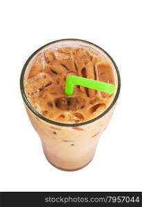 Ice milk coffee, famous drink in Thailand, Clipping paths, Isolated on white background