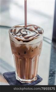 Ice Mocca Coffee. Iced Mocha Coffee in glass on the table