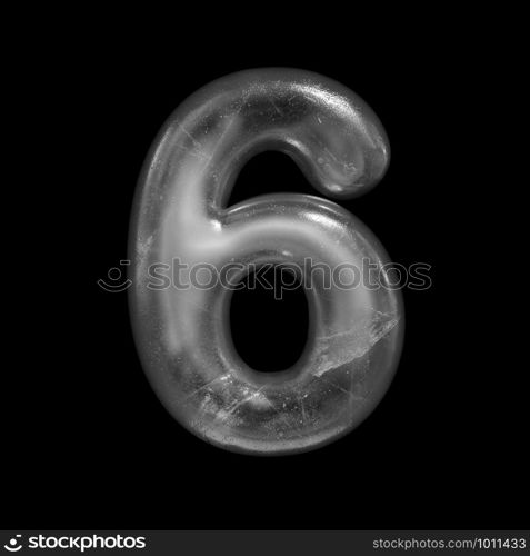 Ice number 6 - 3d Winter digit isolated on black background. This alphabet is perfect for creative illustrations related but not limited to Nature, Winter, Christmas...