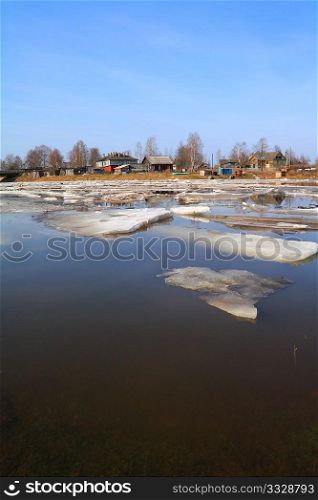 ice on river near villages