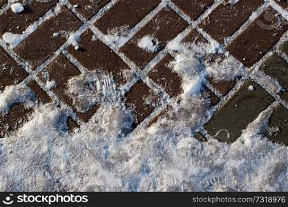 Ice on the pavement slab