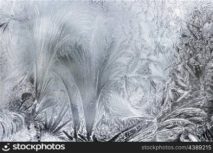 Ice Patterns On A Winter Window,Close Up